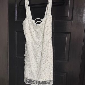 Lulu's White Beaded Lace Strappy Mini Dress